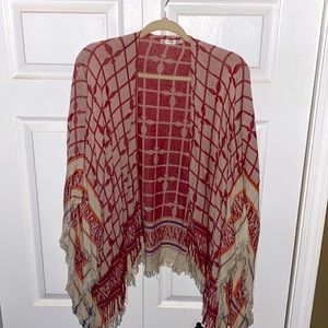 Boutique Cardigan / Poncho with Tassles, Cream and Red